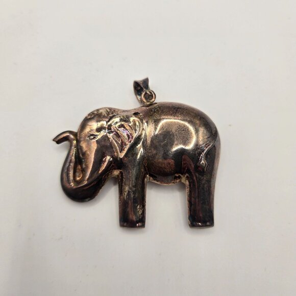 Vintage 925 Sterling Silver Puffy Elephant Pendant Large 2" - Picture 2 of 5